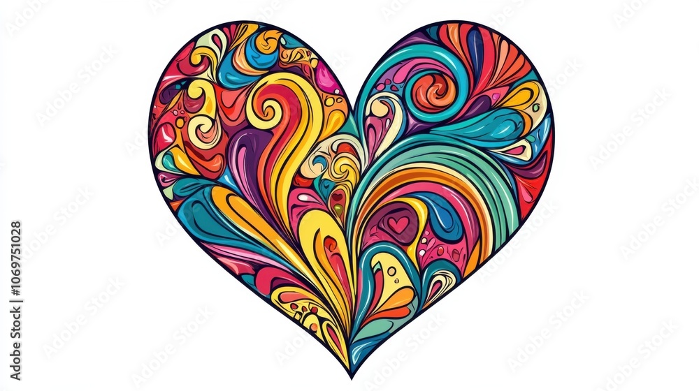 Poster vibrant heart with colorful swirls and patterns