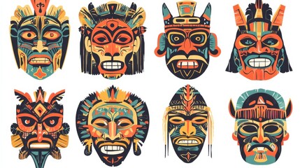 Fototapeta premium Colorful Collection of Cultural Mask Illustrations