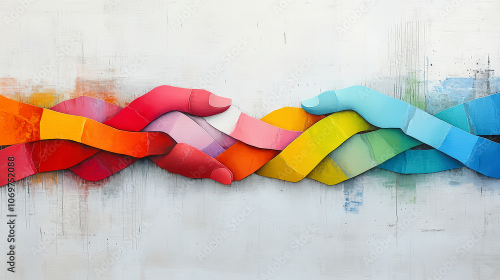 Poster colorful intertwined hands create a vibrant, harmonious display, signifying unity and diversity agai