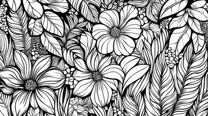 Obraz premium Intricate Floral Black and White Line Art Design