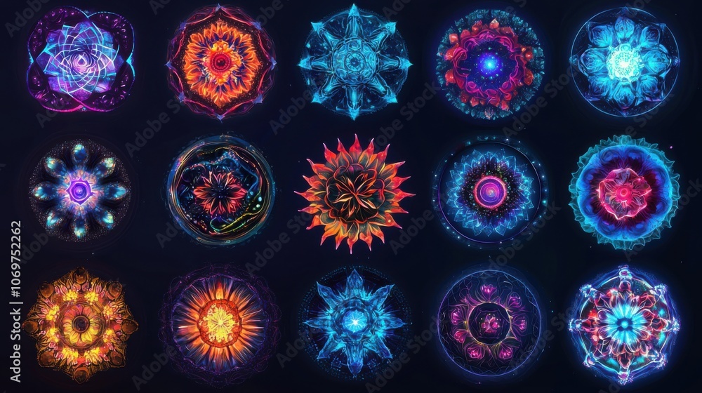 Poster vibrant abstract patterns in neon color palette