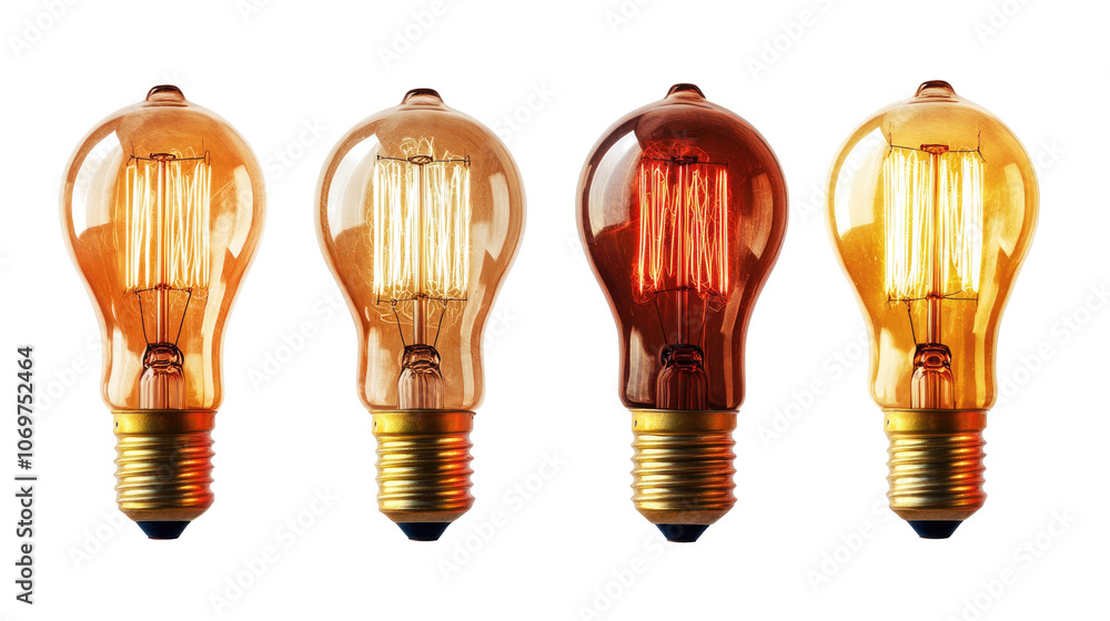 Aufkleber set of glowing light bulbs isolated on a transparent background generative ai