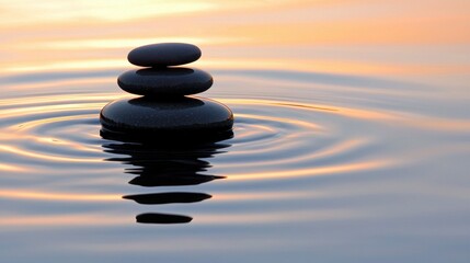 Obraz premium Tranquil Stacked Stones in Serene Water Reflection
