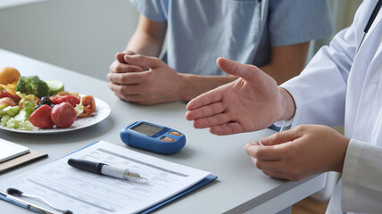 Doctors are explaining the principles of health care for diabetic patients.