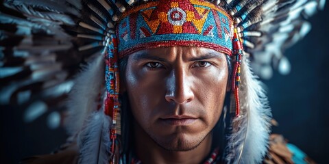 Obraz premium Native American Man with Tribal Head Dress