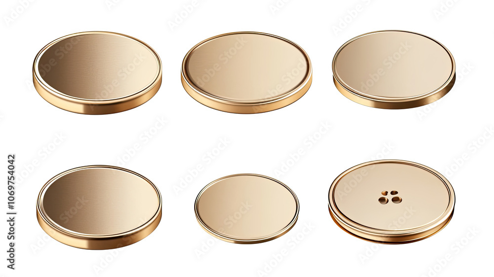 Aufkleber realistic golden metal buttons collection on transparent background generative ai