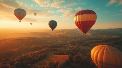 Obraz premium Hot Air Balloons Soaring Over a Scenic Landscape