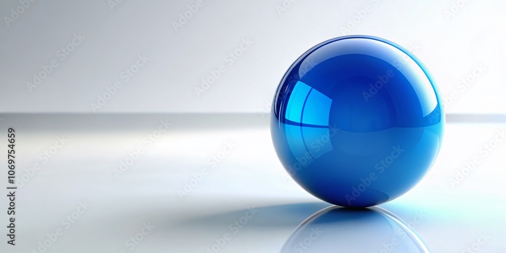 Poster glossy blue sphere isolated on white background with copy space for design and advertising needs, pe