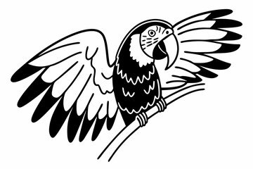 Line Art Parrot Vector Illustration Black and White Tropical Bird Outline