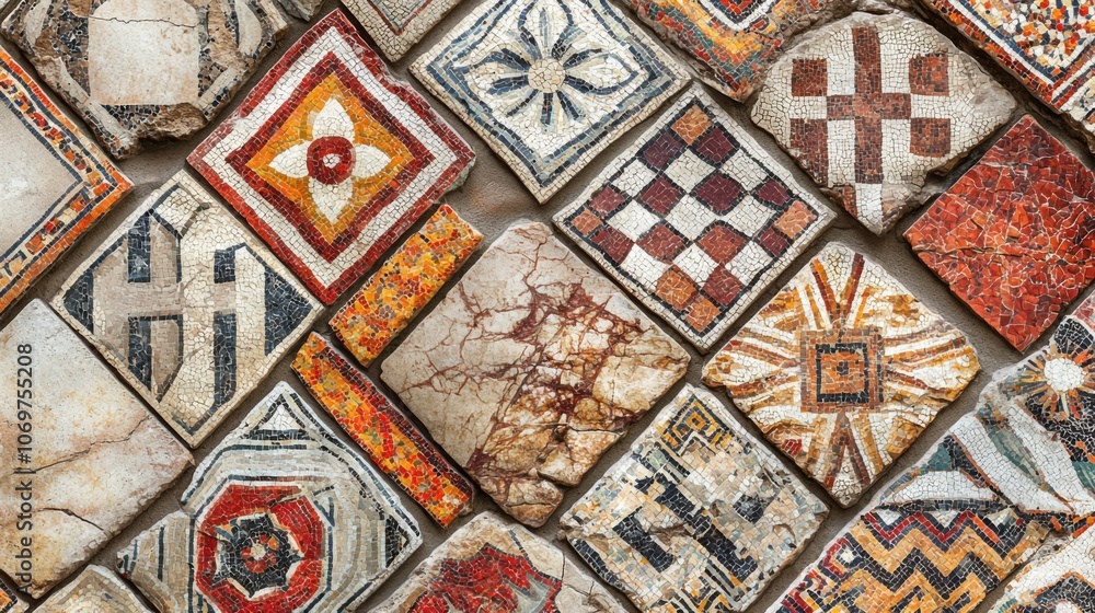 Poster colorful mosaic tiles with intricate patterns