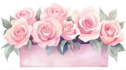 Rose Arrangement: A close-up image of delicate pink roses gracefully arranged in a box, soft petals. conveys love, beauty, and the elegance of nature