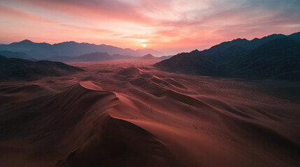 Naklejka premium A desert landscape with a beautiful sunset in the background