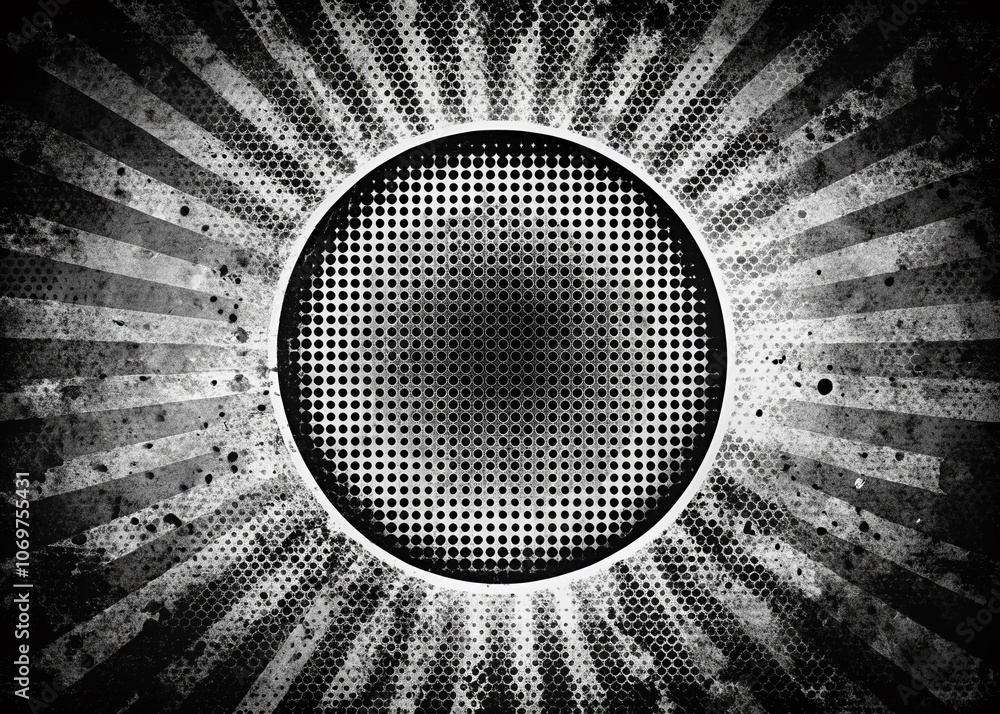 Poster grunge circle texture effect: distressed overlay with rough textured abstract vintage monochrome des