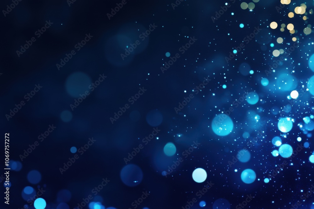 Poster a mesmerizing blend of blue and gold bokeh lights creating a magical, dreamy atmosphere with a soft 