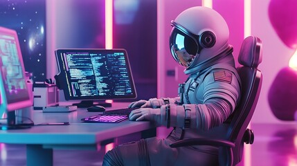 Astronaut Working on a Computer