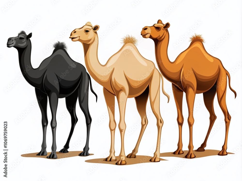 Poster iconic camel silhouettes: a minimalist collection of three distinct camel designs in color variation