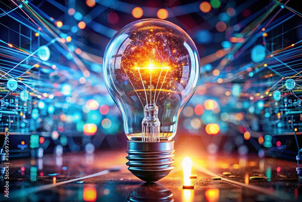 Poster illuminating the future: a conceptual light bulb representing innovative ideas generated by ai techn