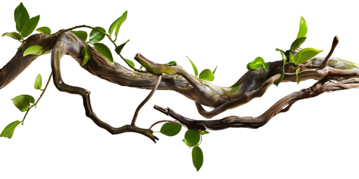 Transparent Background Twisted Jungle Branch with Plant
