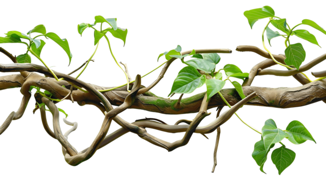 Transparent Background Jungle Branch with Twisting Vines