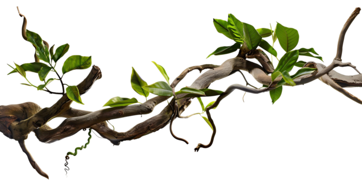 Realistic Jungle Plant on Twisted Branch Transparent Background