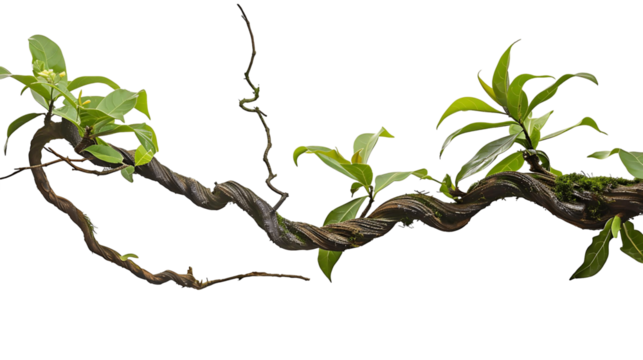 Transparent Background Twisted Branch with Jungle Plant