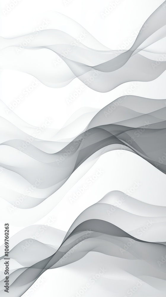 Poster serene monochrome wave - minimalist abstract design in gray and white with calming curves and soft g