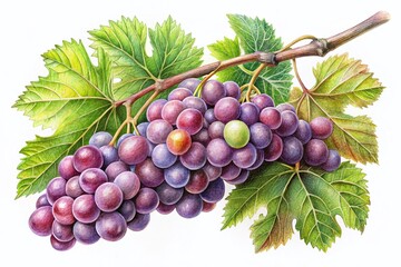 Fototapeta premium Intricate Pencil Drawing of a Grape Branch with Lush Berries Perfect for Product Photography and Artistic Displays in Culinary, Beverage, and Home Décor Settings