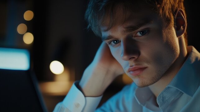Contemplative Late-Night Worker