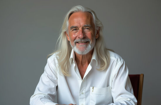 Studio portrait of a handsome mature man in a white shirt