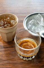 Hot milk coffee dripping in Vietnam. Vietnamese Super Sweet Milk Coffee. Cafe sua da. Vietnam street food.