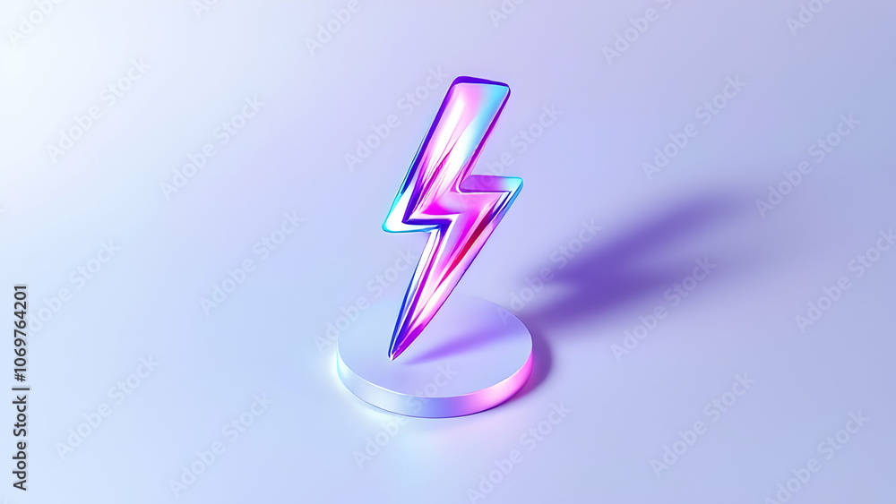 Poster shiny 3d lightning bolt icon on a purple background with minimalistic design