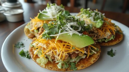 Enjoy delicious tostadas de pollo with fresh ingredients