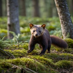 Fototapeta premium The Great Pursuit: A Pine Marten in the Clearing