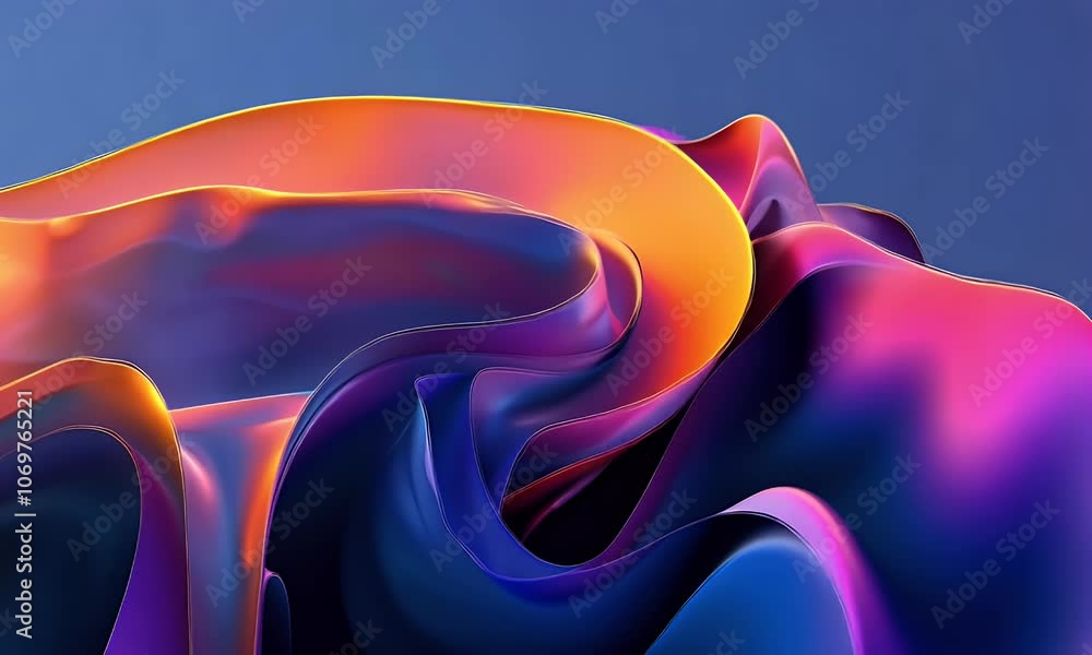 Poster abstract 3d background with colorful wavy lines on blue, simple shapes in the style of 3d render, di