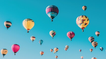 Fototapeta premium Colorful Hot Air Balloons Soaring in Blue Sky