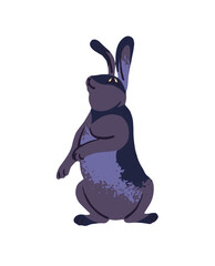 Funny gray rabbit with long ears. Cute little bunny stands on hind legs. Domestic or wild hare icon. Lovely small animal of farm or forest. Flat isolated vector illustration on white background