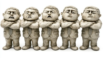 Five majestic statues of men with crossed arms, a symbol of strength, unity, and timeless power