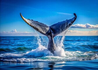 Fototapeta premium Majestic Tail Fin of the Humpback Whale (Megaptera novaeangliae) Breaking the Surface in the Pacific Ocean, Near the Gulf of California - Capturing Nature's Grandeur