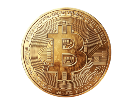 Golden Bitcoin Coin with Transparent Background