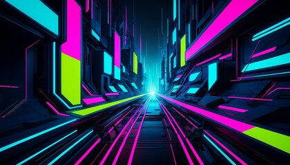 A neon colored room with a bright green wall. The room is filled with neon lights and has a futuristic feel to it