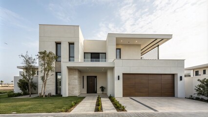 Minimalist Abstract Residential Building Illustration Front View for Real Estate Marketing, Ideal for Digital Templates and Modern Architecture Portfolios