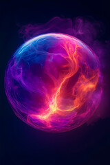 A colorful sphere of fire and smoke on a dark background