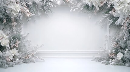 Elegant white christmas floral arrangements with silver leaves, festive holiday decorations for a winter wonderland