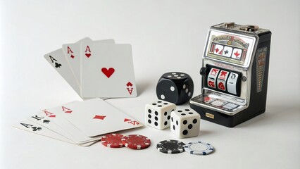 Minimalist Casino Icon Set Featuring Simple and Elegant Designs of Playing Cards, Dice, Chips, and Slot Machines on a Clean Background for Modern Gaming Concepts