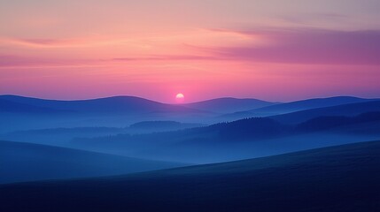 Obraz premium Blue Mountains Sunrise with Pink Sky and Fog