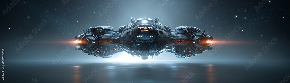 Poster a massive ai-powered spaceship exploring the far reaches of the galaxy, advanced navigation systems,