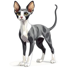 Portrait of a Black and White Sphynx Cat.