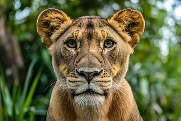 Fototapeta premium A close up of a lioness looking at the camera