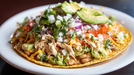 Crispy Tostadas with Shredded Chicken and Fresh Toppings
