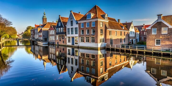 Minimalist View of the Iconic Hanging Kitchens Over the Damsterdiep in the Historic Town of Appingedam, Groningen, Showcasing Dutch Architectural Heritage and Serenity